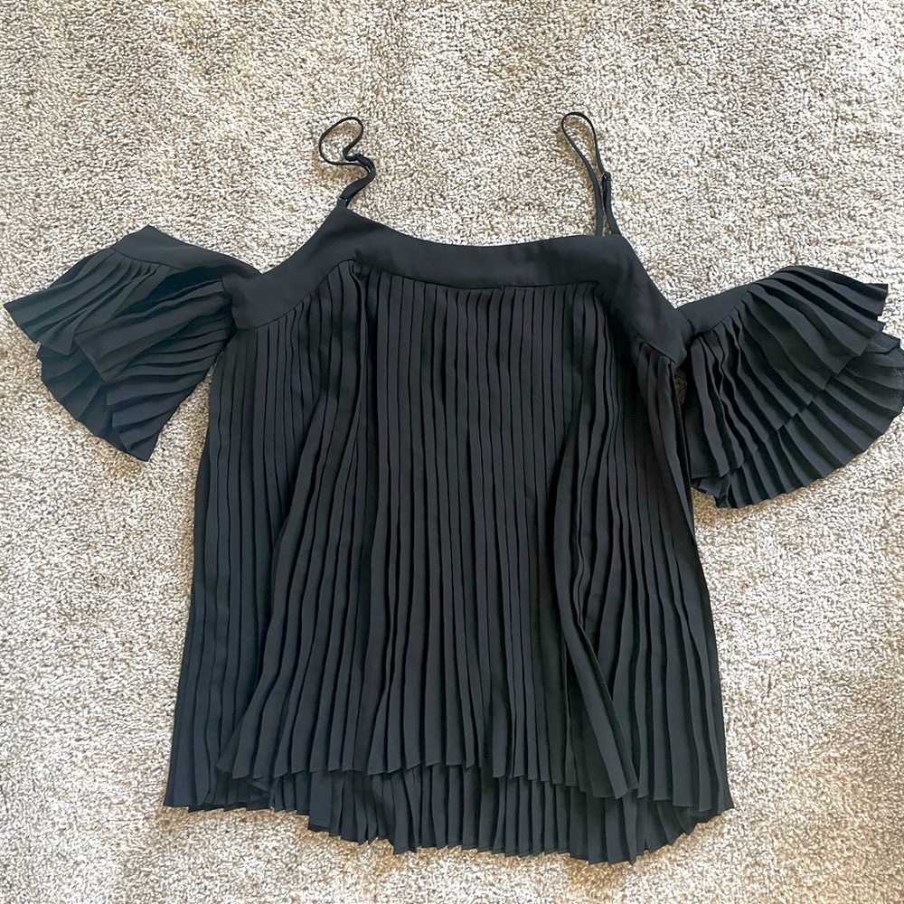 1. State Black Pleated Off-Shoulder Blouse